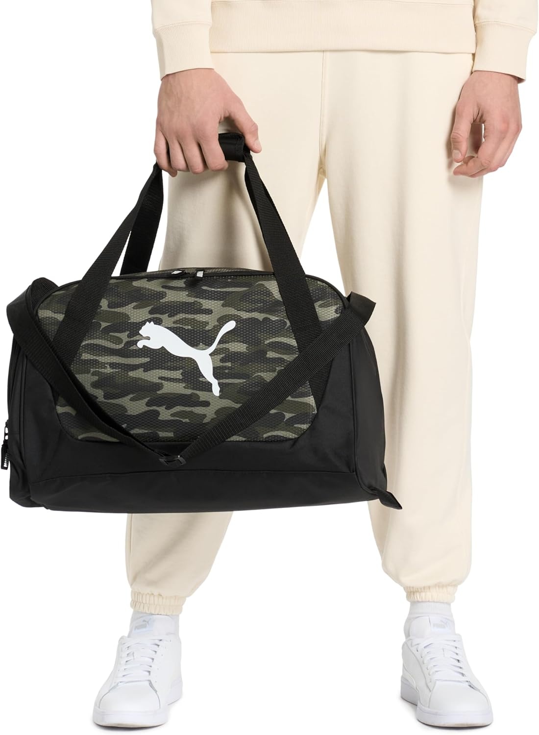 image:imagePUMA Form Factor Duffel with Adjustable Strap Padded Bottom amp Zip Pockets Black Heather One SizeNew NavyLight BlueBlack