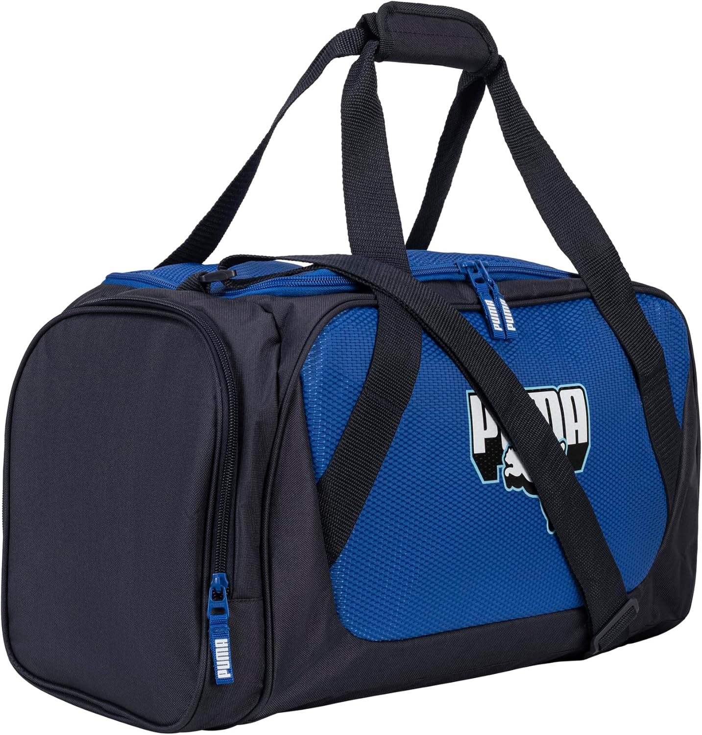 image:imagePUMA Form Factor Duffel with Adjustable Strap Padded Bottom amp Zip Pockets Black Heather One SizeNew NavyVibrant Blue