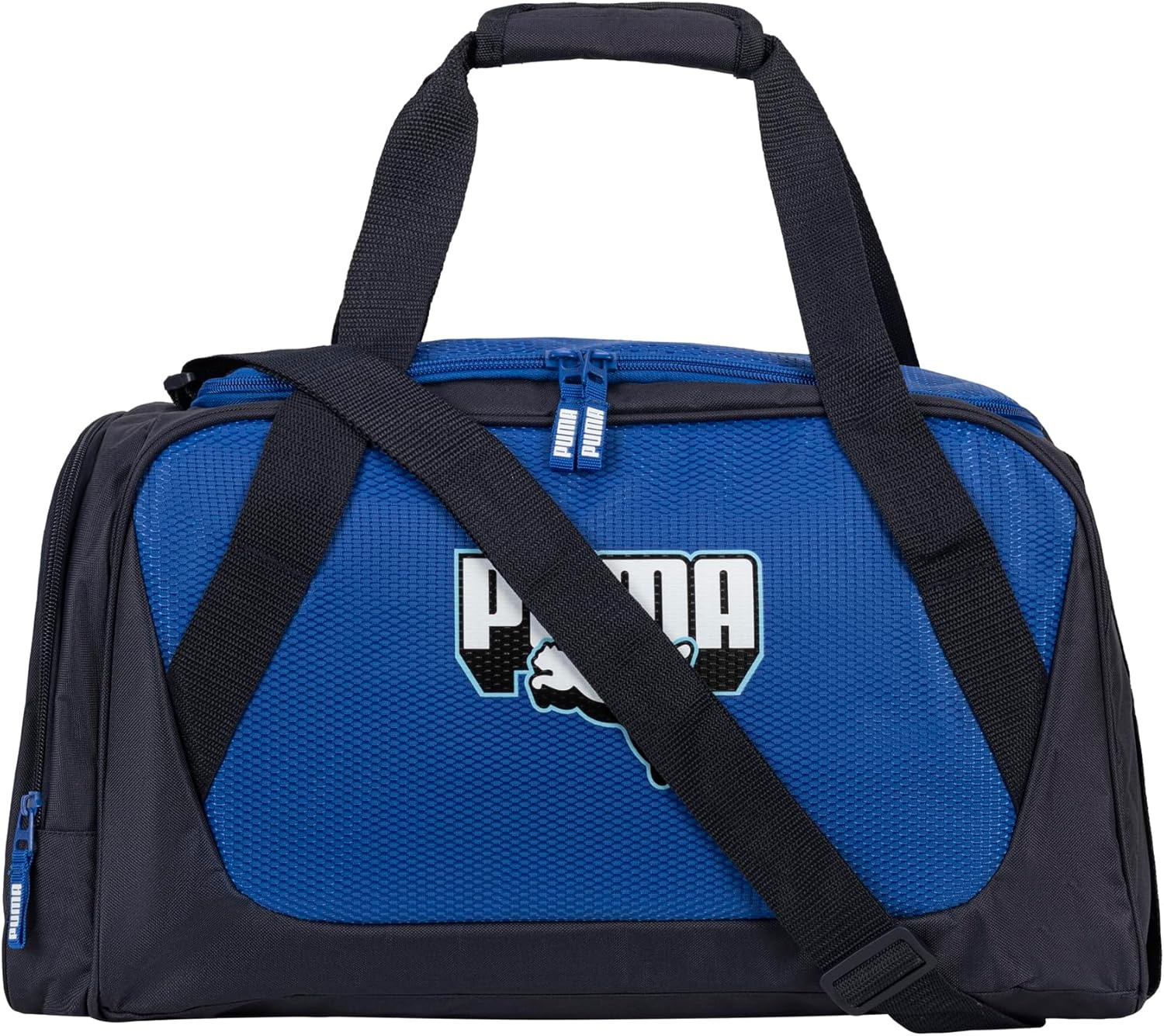 image:imagePUMA Form Factor Duffel with Adjustable Strap Padded Bottom amp Zip Pockets Black Heather One SizeNew NavyVibrant Blue