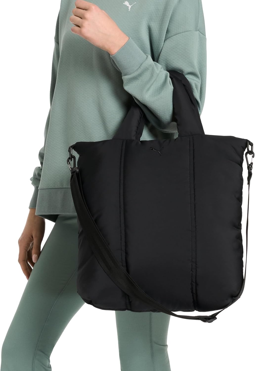 image:imagePUMA Womens Large Puffer Tote in Memory Cloth with Removable Strap amp Zip PocketsBlack Traditional