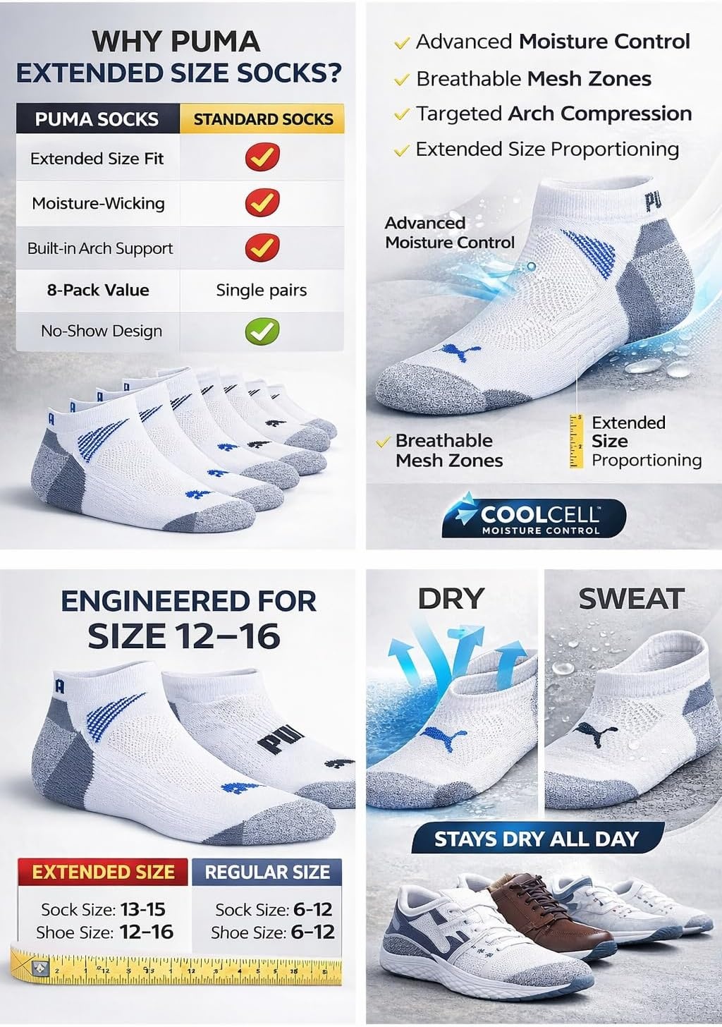 image:imagePUMA mens Low Cut Socks 8packWhite
