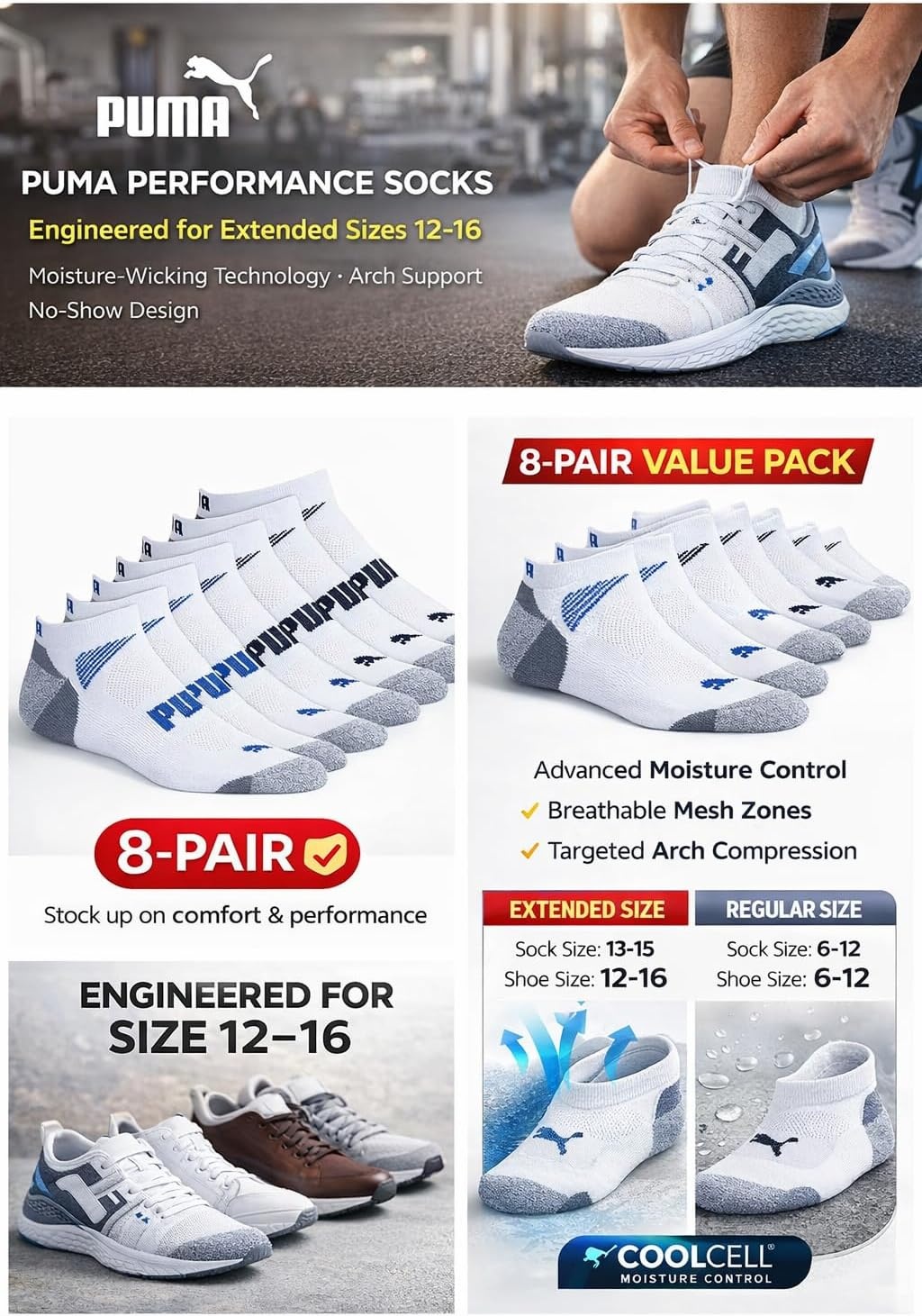 image:imagePUMA mens Low Cut Socks 8packWhite