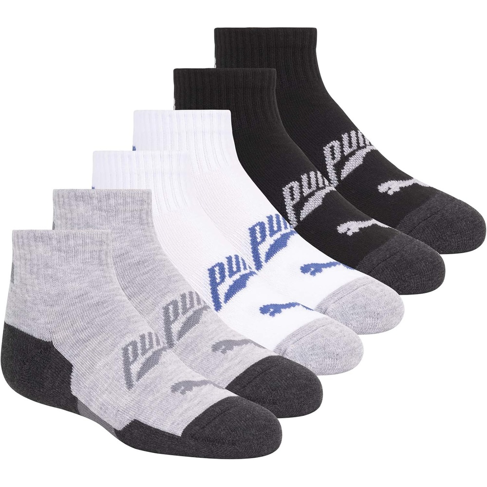 image:imagePUMA Boys 6 Pack Quarter Crew SocksGreyMultiBlack