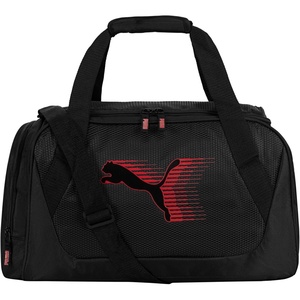 PUMA Form Factor Duffel with Adjustable Strap, Padded Bottom & Zip Pockets, Black Heather, One Size(Black/High Risk Red)