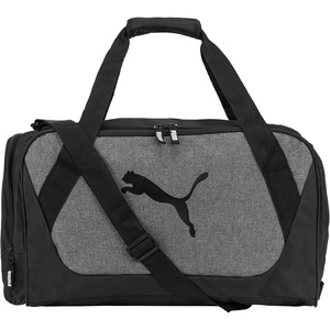 PUMA Form Factor Duffel with Adjustable Strap, Padded Bottom & Zip Pockets, Black Heather, One Size(Black/Medium Heather)
