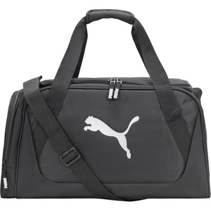 PUMA Form Factor Duffel with Adjustable Strap, Padded Bottom & Zip Pockets, Black Heather, One Size(Black/Silver)