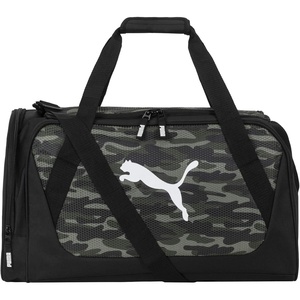 PUMA Form Factor Duffel with Adjustable Strap, Padded Bottom & Zip Pockets, Black Heather, One Size(Green Camo)