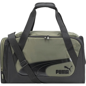 PUMA Form Factor Duffel with Adjustable Strap, Padded Bottom & Zip Pockets, Black Heather, One Size(Green Moss/Black)
