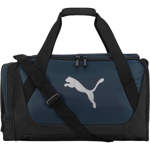 PUMA Form Factor Duffel with Adjustable Strap, Padded Bottom & Zip Pockets, Black Heather, One Size(Marine Blue/Black/Silver)