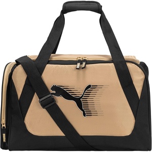 PUMA Form Factor Duffel with Adjustable Strap, Padded Bottom & Zip Pockets, Black Heather, One Size(Praire Tan/Black)