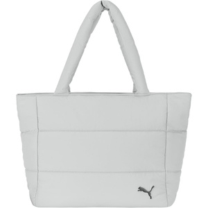 PUMA Women’s Plush Soft Nylon Tote with Padded Straps, Zip Closure & Metal Logo Plaque(Cool Light Grey)