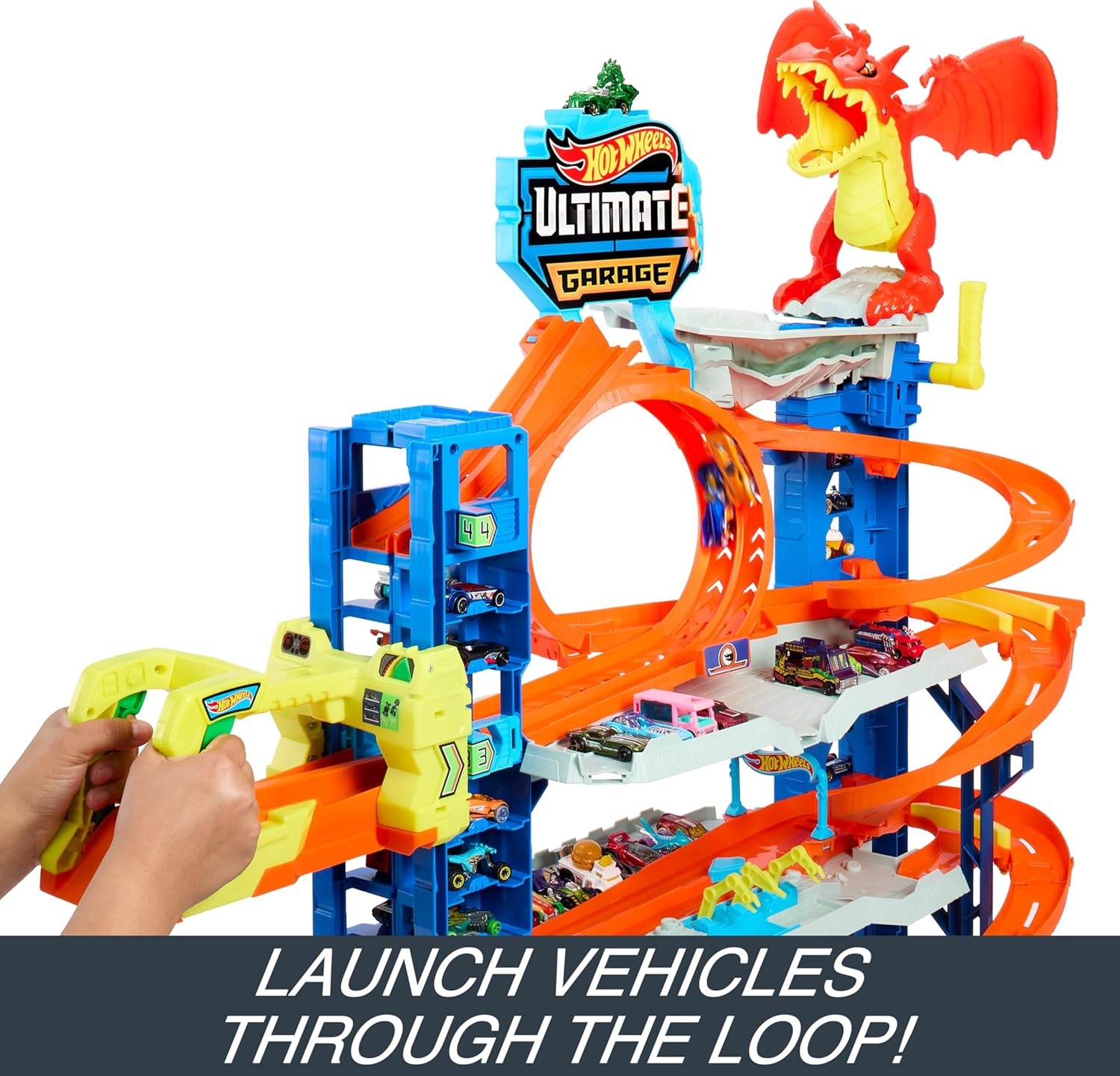 image:imageHot Wheels City Ultimate Garage Track Set with 2 DieCast Toy Cars amp CarEating Dragon Stores 50 Vehicles 4 LevelsGarage