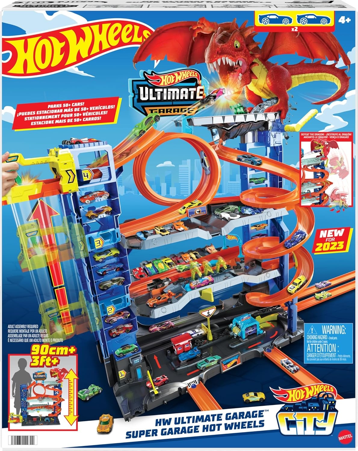image:imageHot Wheels City Ultimate Garage Track Set with 2 DieCast Toy Cars amp CarEating Dragon Stores 50 Vehicles 4 LevelsGarage