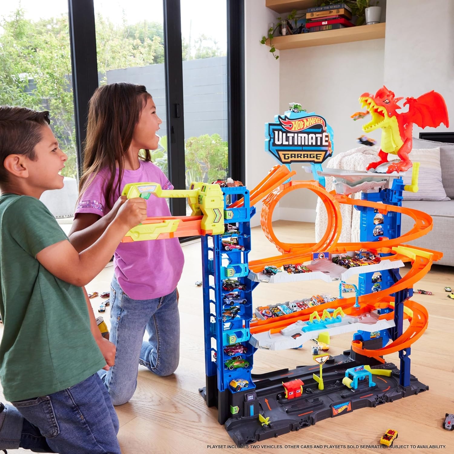 image:imageHot Wheels City Ultimate Garage Track Set with 2 DieCast Toy Cars amp CarEating Dragon Stores 50 Vehicles 4 LevelsGarage