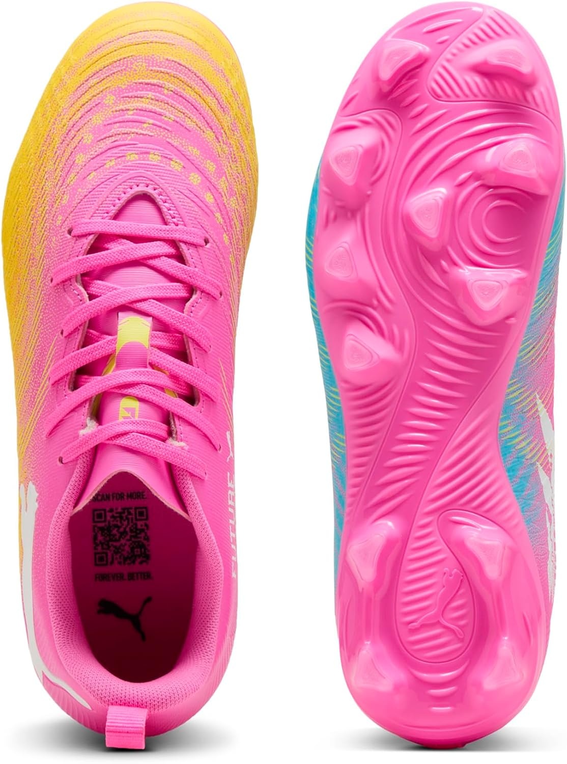 image:imagePUMA Kids Boys Future 9 Play FirmArtificial Ground Soccer Cleats RedPoison Pinksun Streambright Aquapuma White