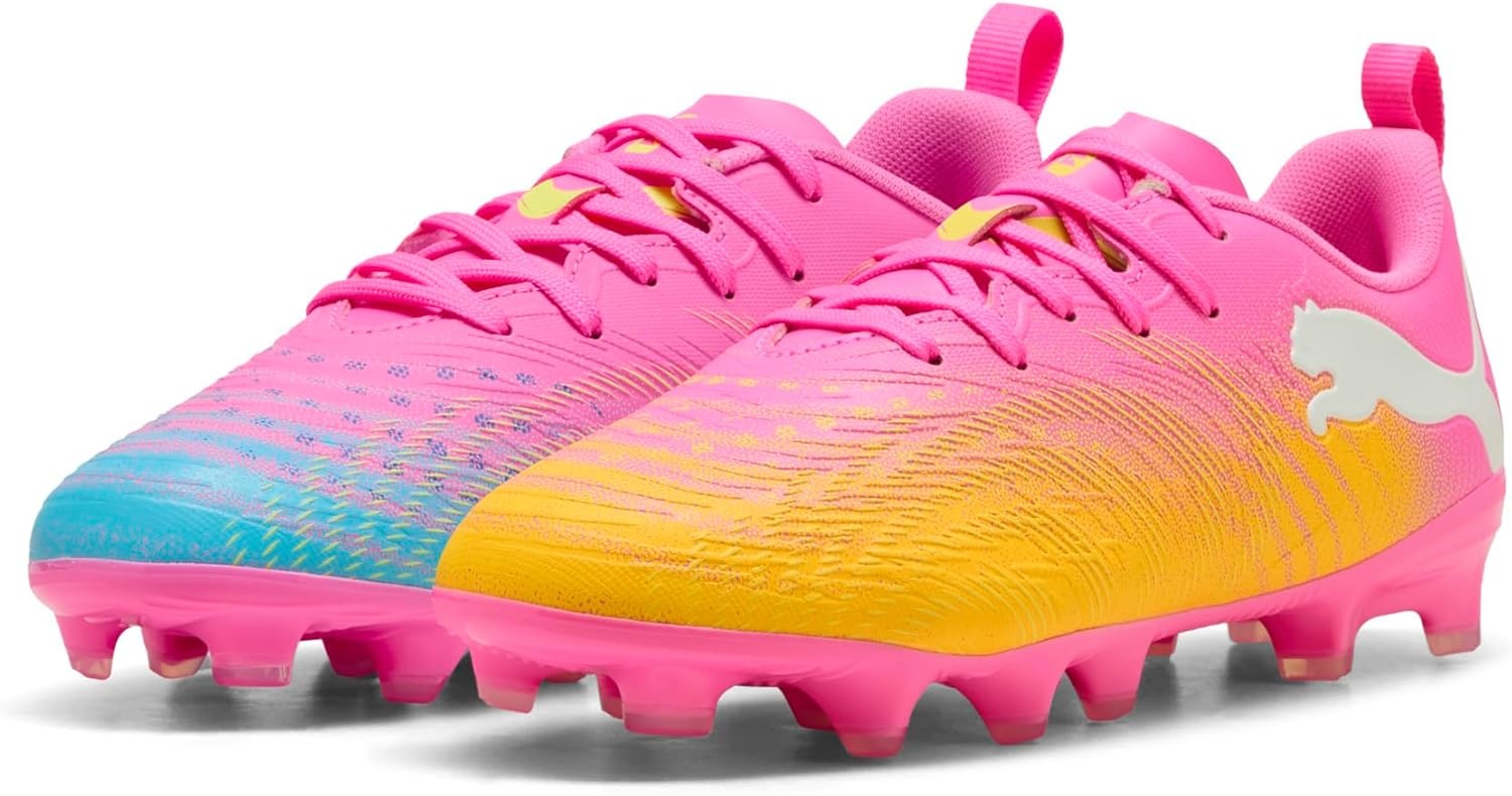 image:imagePUMA Kids Boys Future 9 Play FirmArtificial Ground Soccer Cleats RedPoison Pinksun Streambright Aquapuma White