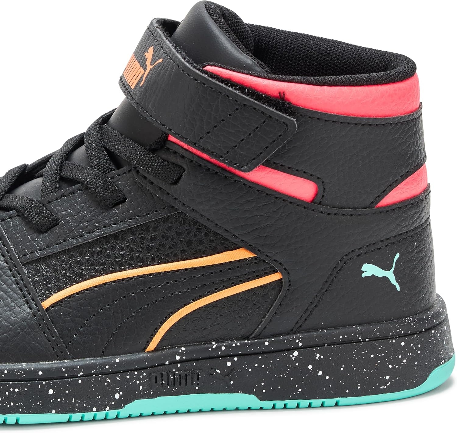image:imagePUMA Kids Rebound Layup Mid Hook and Loop SneakersBlackrickie Orangefire Orchid Ah25