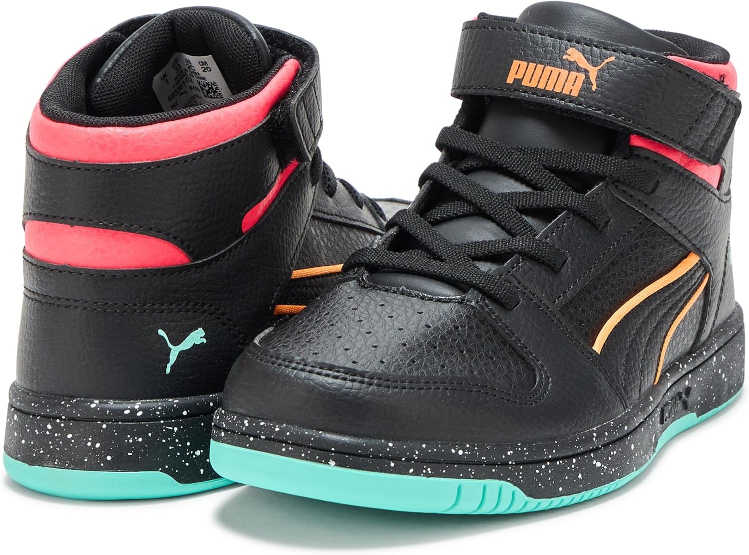 image:imagePUMA Kids Rebound Layup Mid Hook and Loop SneakersBlackrickie Orangefire Orchid Ah25