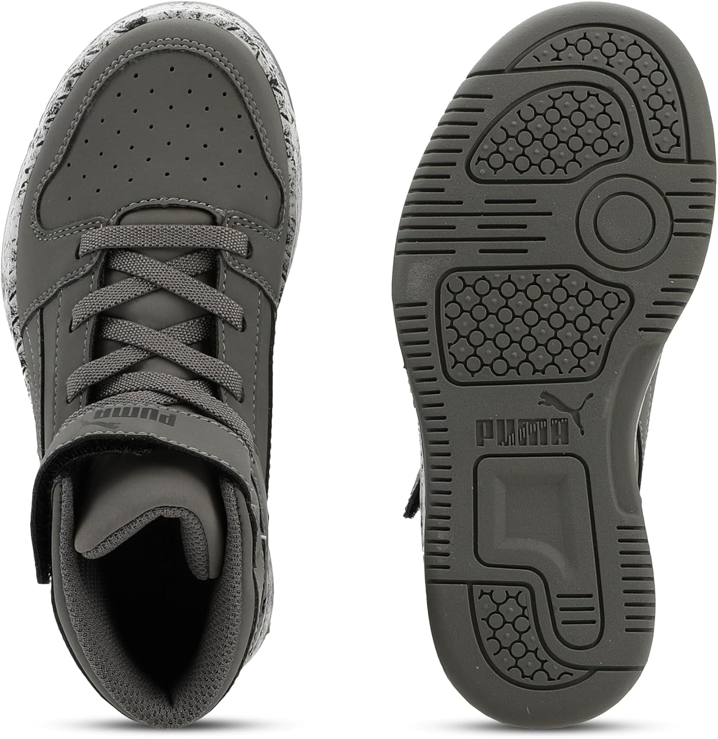 image:imagePUMA Kids Rebound Layup Mid Hook and Loop SneakersCast Ironpuma Blackpuma White
