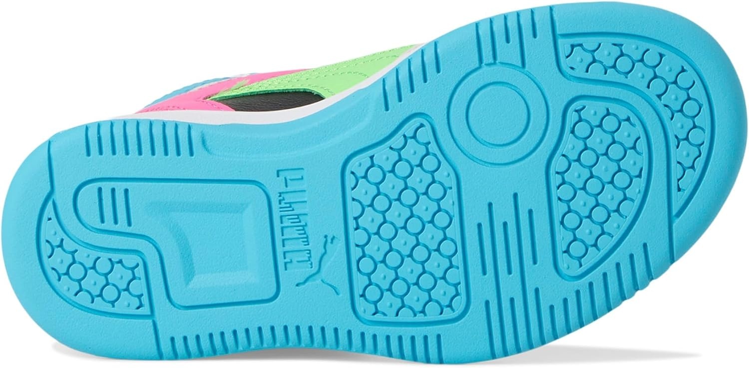 image:imagePUMA Kids Rebound Layup Mid Hook and Loop SneakersPuma BlackFluro Green PesFeather Gray