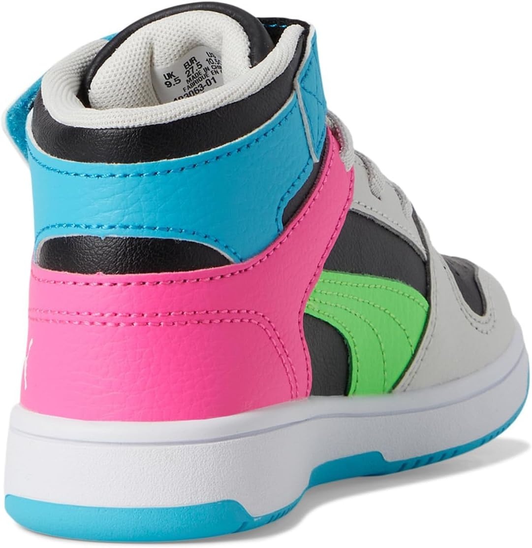image:imagePUMA Kids Rebound Layup Mid Hook and Loop SneakersPuma BlackFluro Green PesFeather Gray