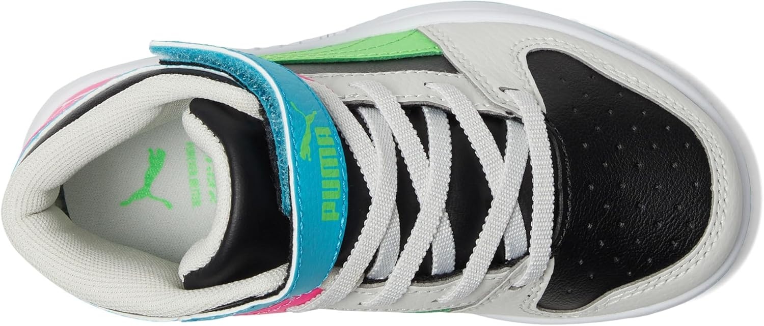 image:imagePUMA Kids Rebound Layup Mid Hook and Loop SneakersPuma BlackFluro Green PesFeather Gray