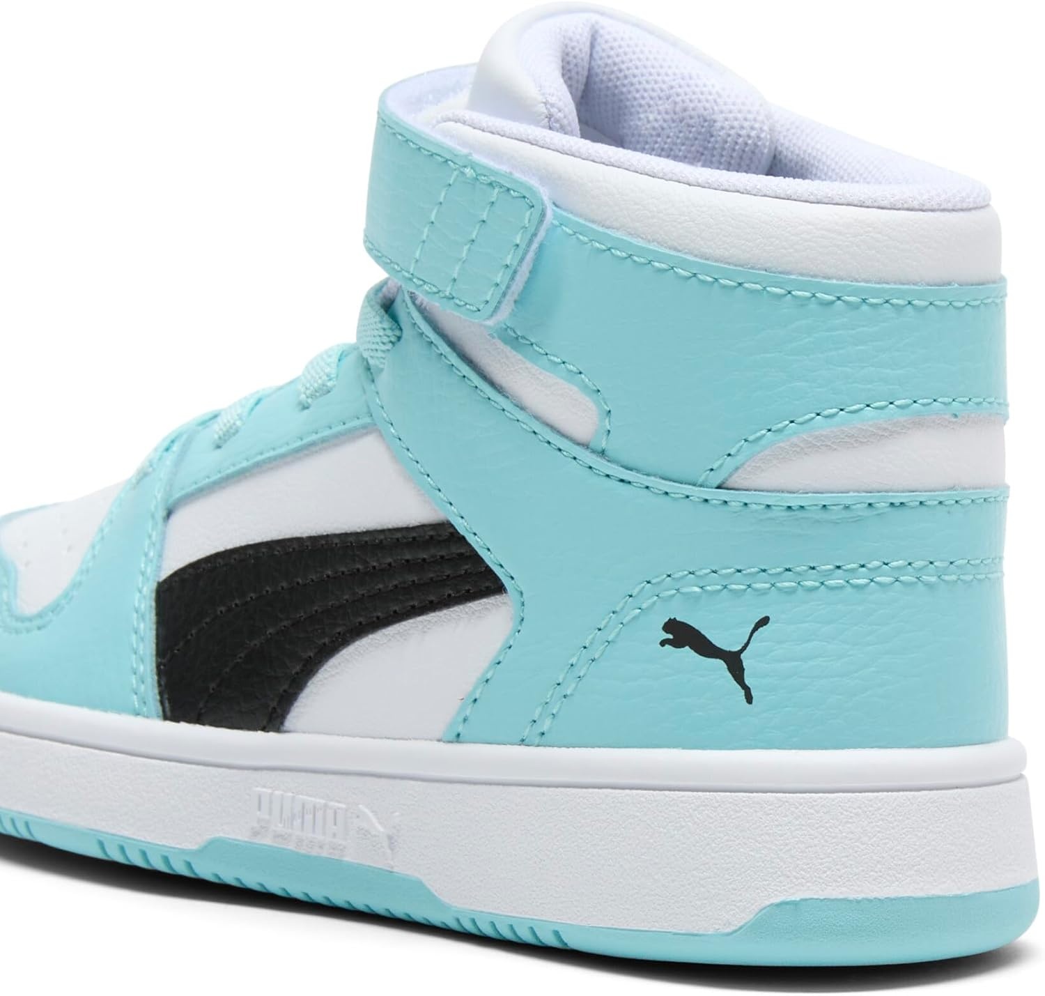 image:imagePUMA Kids Rebound Layup Mid Hook and Loop SneakersPuma Whitepuma Blacksafe Lake