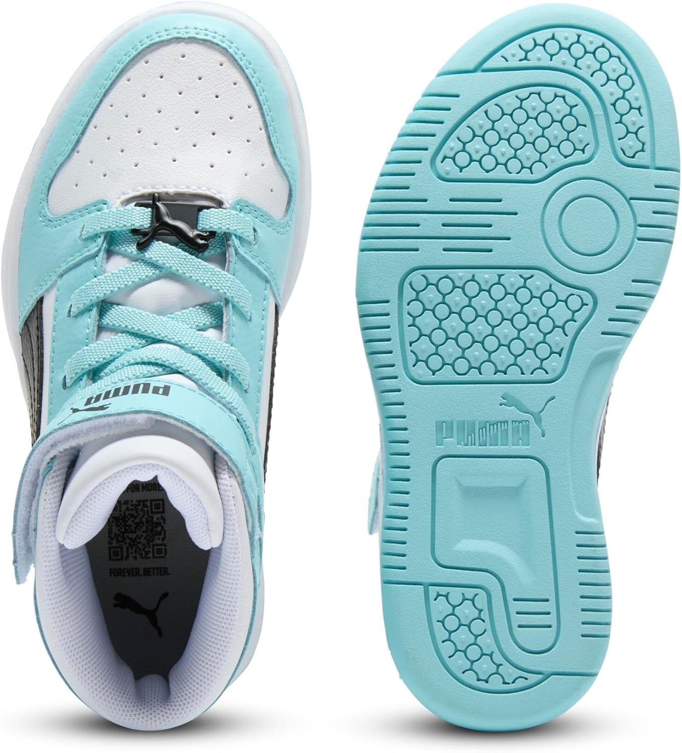 image:imagePUMA Kids Rebound Layup Mid Hook and Loop SneakersPuma Whitepuma Blacksafe Lake