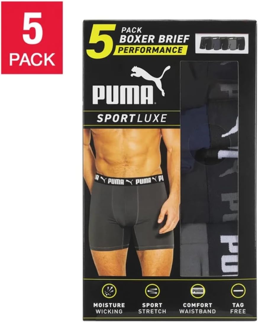 image:imagePUMA Mens 5 Pack Performance Boxer BriefsBlackBlue