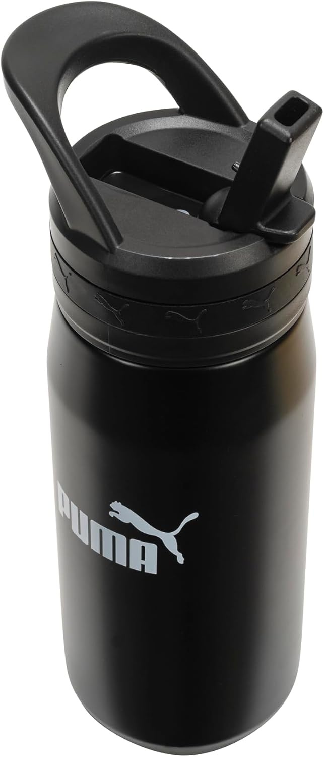 image:imagePUMA unisexadult 18oz Insulated Stainless Steel Water Bottle With Straw amp Carry HandleBlackBlack