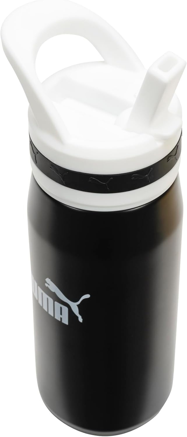 image:imagePUMA unisexadult 18oz Insulated Stainless Steel Water Bottle With Straw amp Carry HandleBlackWhite