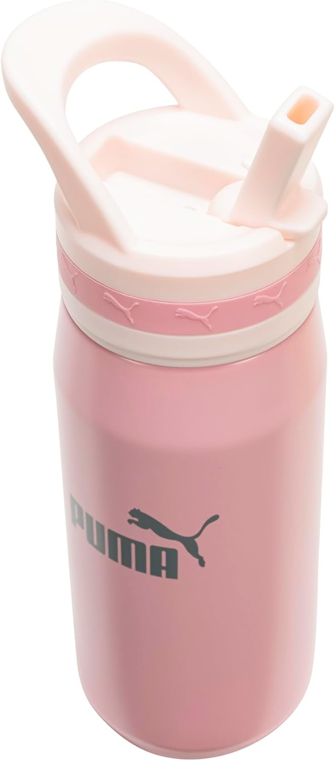 image:imagePUMA unisexadult 18oz Insulated Stainless Steel Water Bottle With Straw amp Carry HandlePinkscapeJasmine Flower