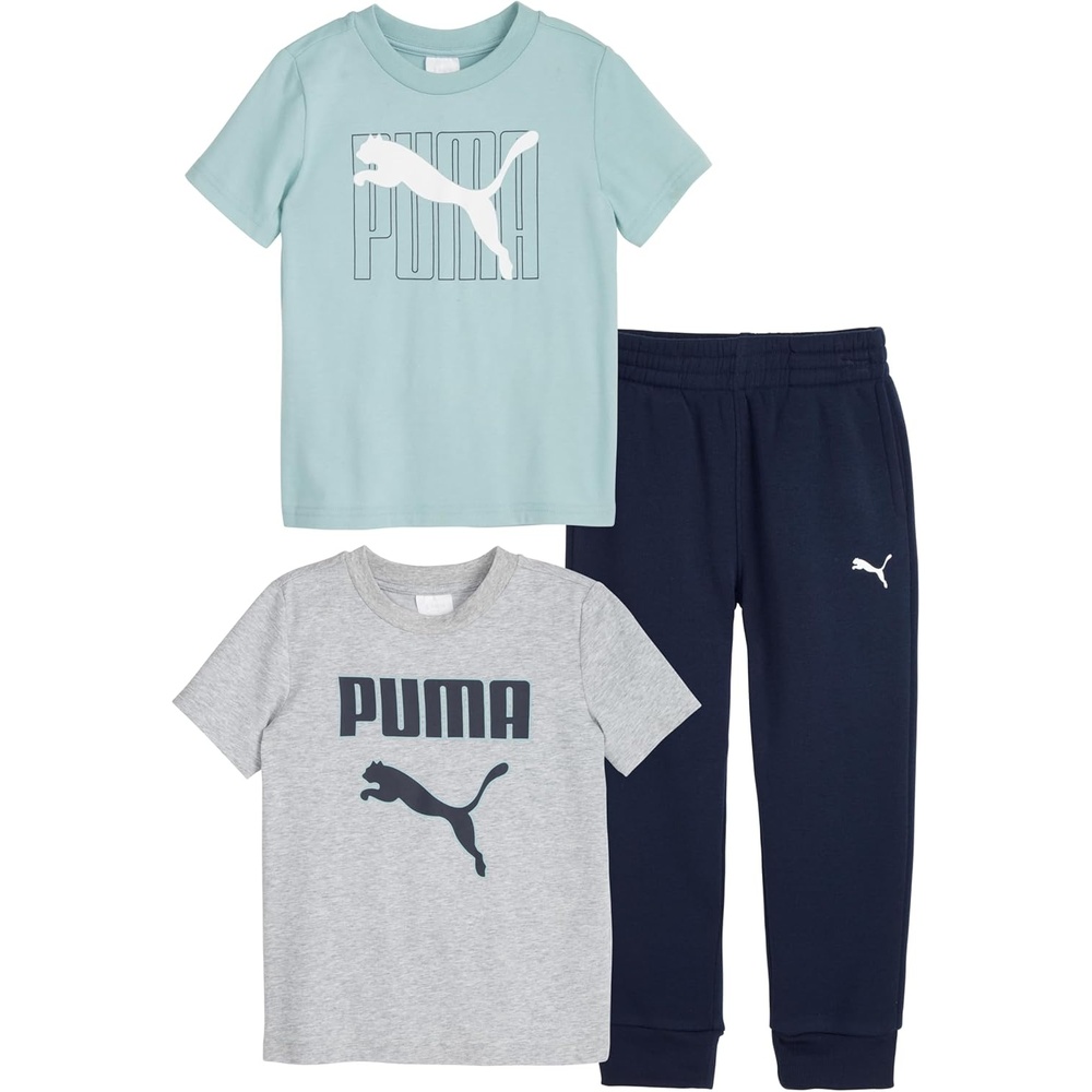 image:imagePUMA Boys 3 Piece Set Short Sleeve Cotton Jersey Tshirts amp Matching Tricot PantHeather GreyMint