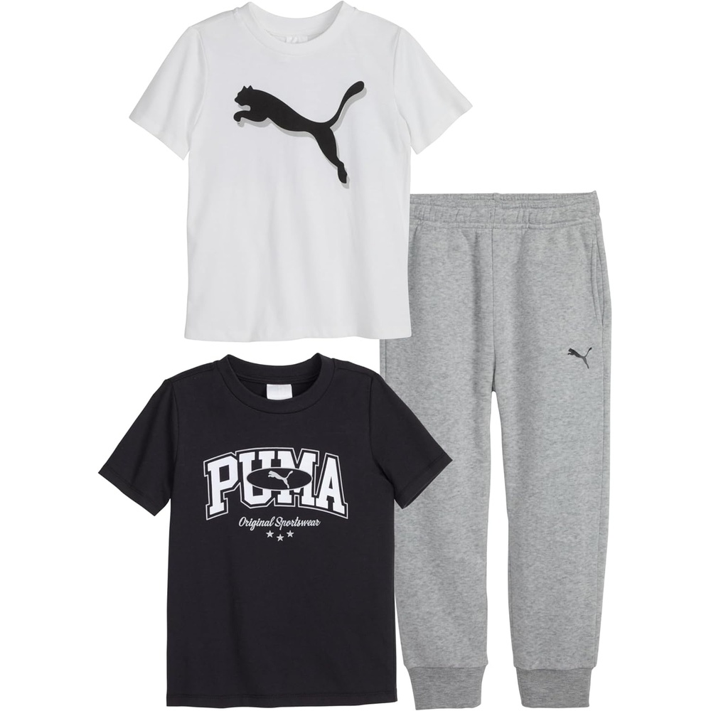 image:imagePUMA Boys 3 Piece Set Short Sleeve Cotton Jersey Tshirts amp Matching Tricot PantPuma Black