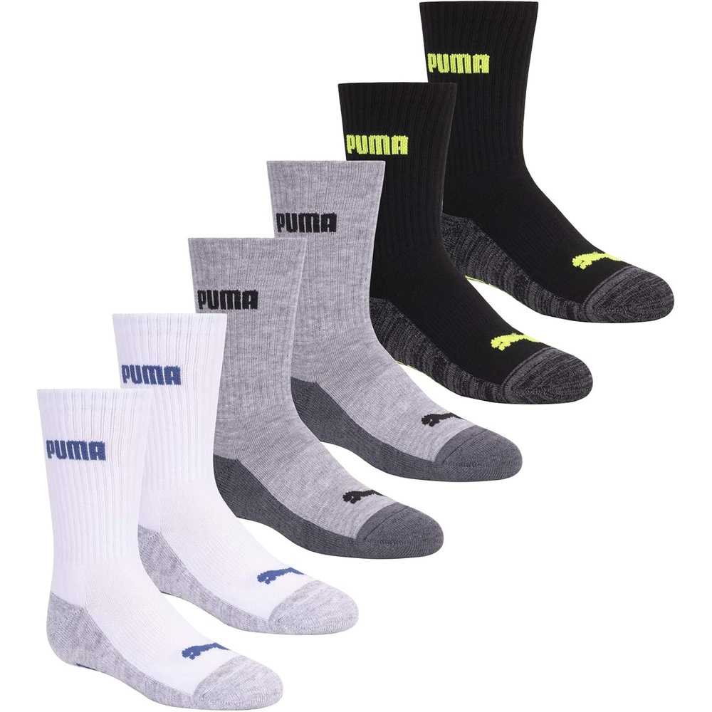 image:imagePUMA Boys Crew Socks 6PackWhiteGreyBlack