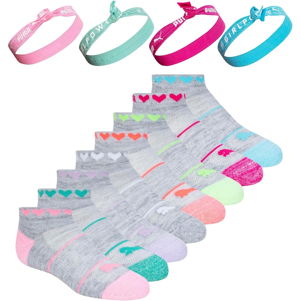 image:imagePUMA Girls Girls 8 Pack Low Cut Socks  4 Pack Hair TiesGrayMulti