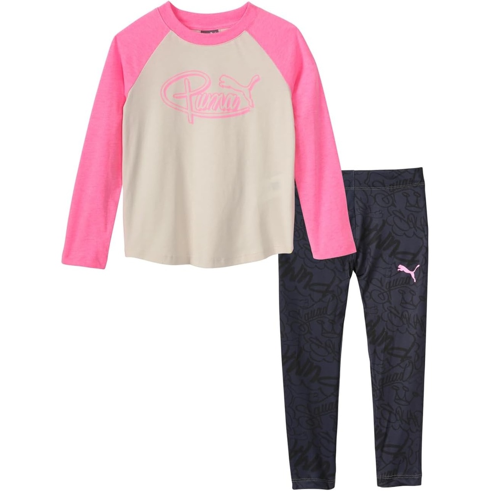 image:imagePUMA Girls Long Sleeve Tee amp Legging Set Logo Graphics CrewneckAlpine Snow