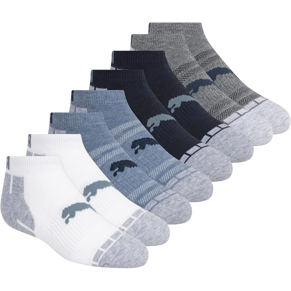 image:imagePUMA Kids Low Cut Extra Cushion amp Arch Support Socks 8PackWhiteNative BlueDenim HeatherGrey