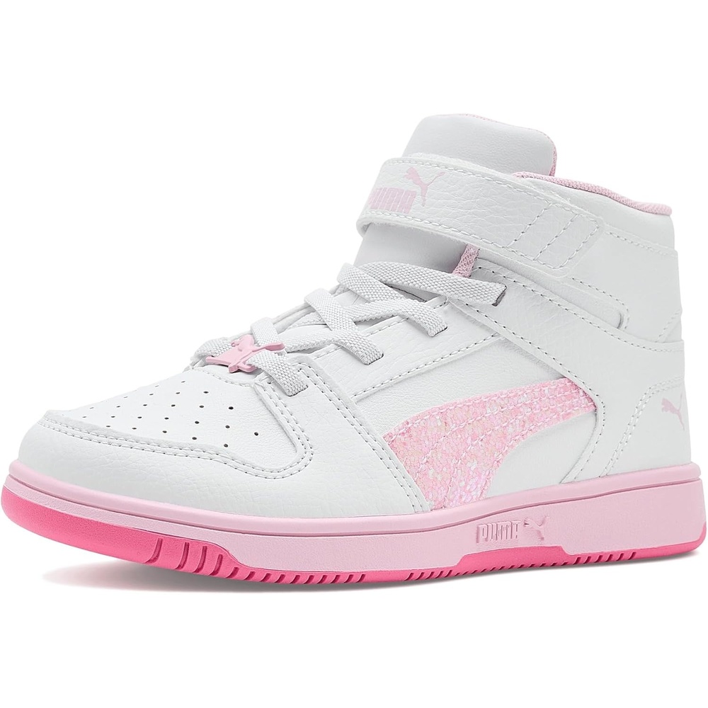 image:imagePUMA Kids Rebound Layup Mid Hook and Loop SneakersWhitePink PixelPearl Pink
