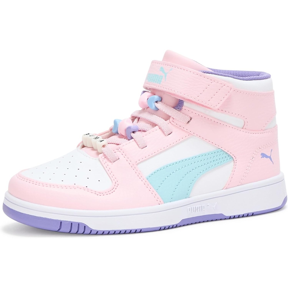 image:imagePUMA Kids Rebound Layup Mid Hook and Loop SneakersWhitewhisp of Pinklight Aqua Ss25