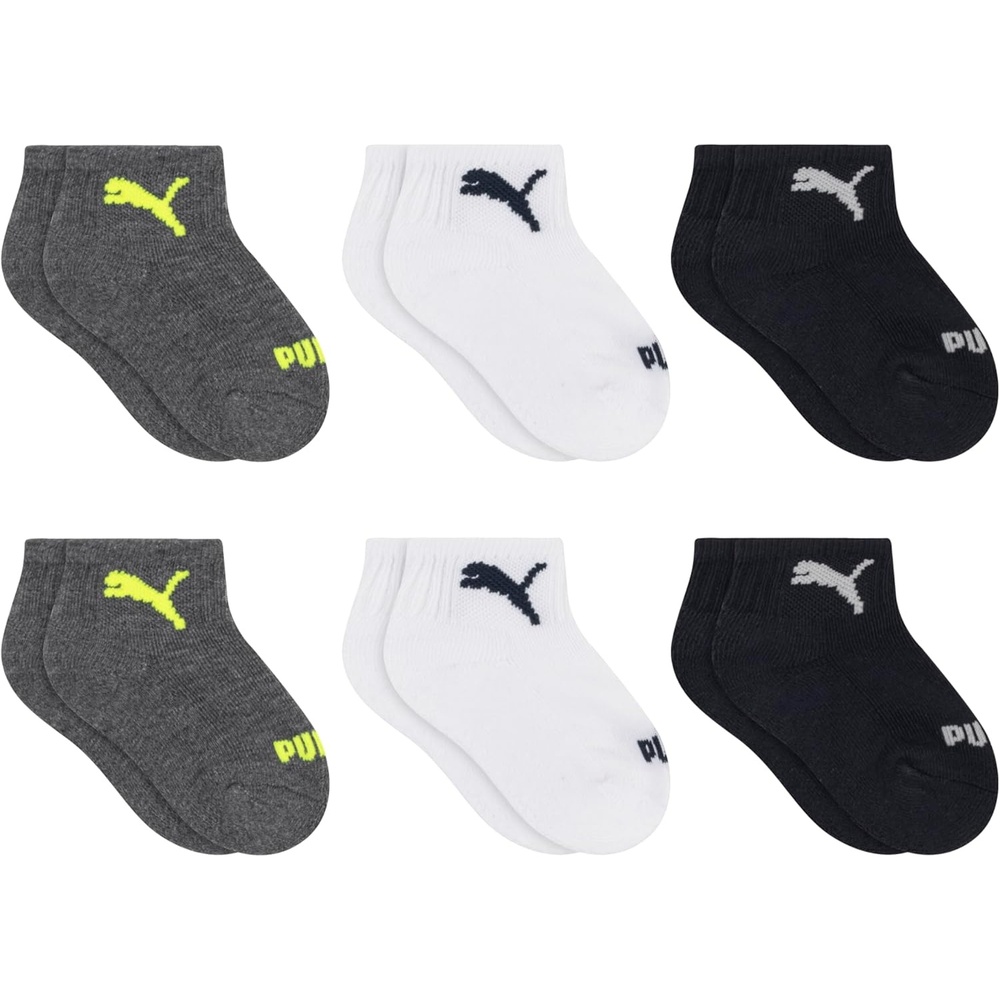 image:imagePUMA Unisex Baby 6pack Infant Anklet Socks Extra Cushion amp ComforttoeGrey HeatherClub NavyWhiteSafety Yellow