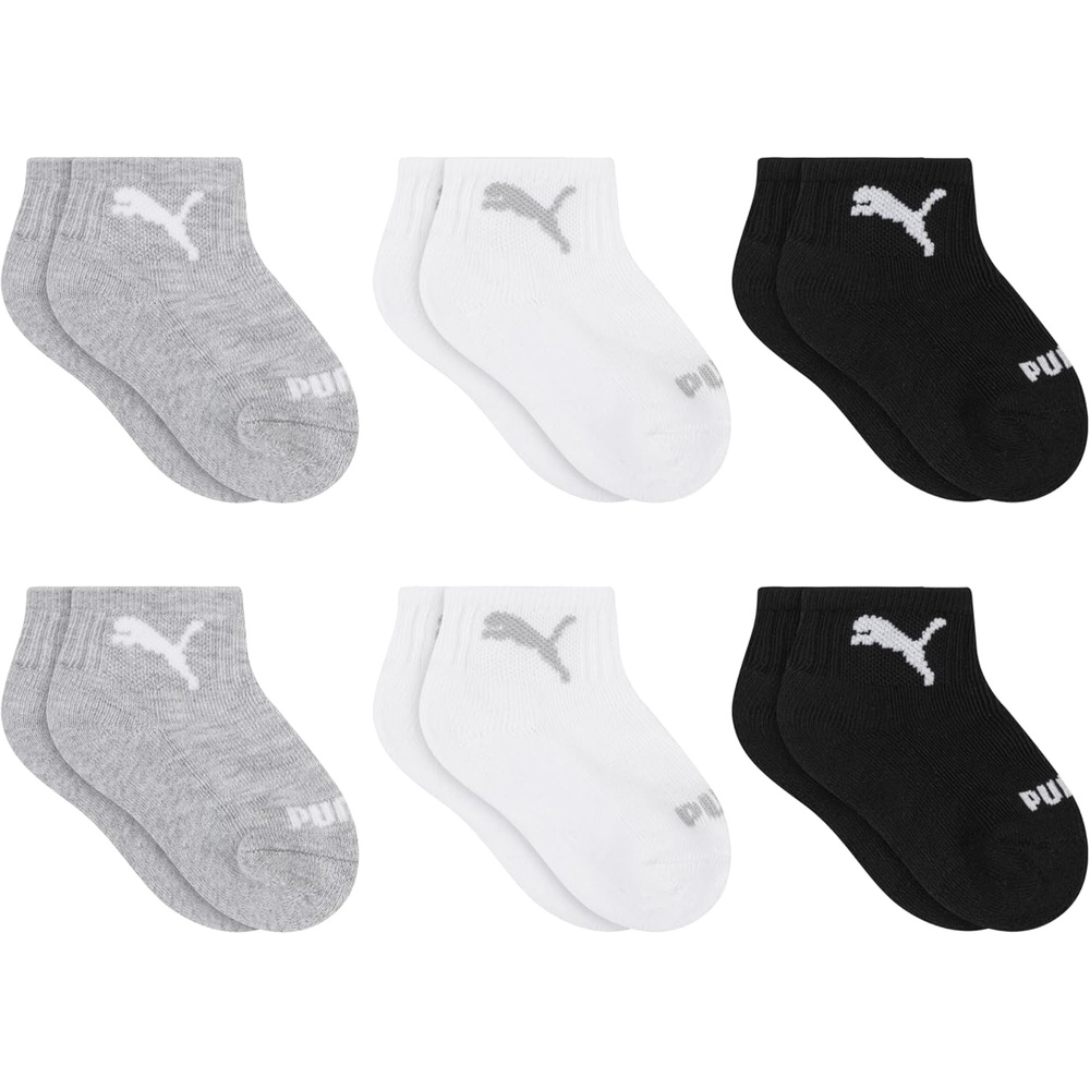 image:imagePUMA Unisex Baby 6pack Infant Anklet Socks Extra Cushion amp ComforttoeLight Heather GreyWhiteBlack