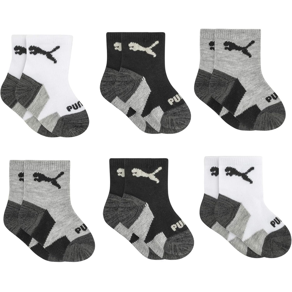 image:imagePUMA Unisex Baby 6pack Infant Anklet Socks Extra Cushion amp ComforttoeWhiteBlack