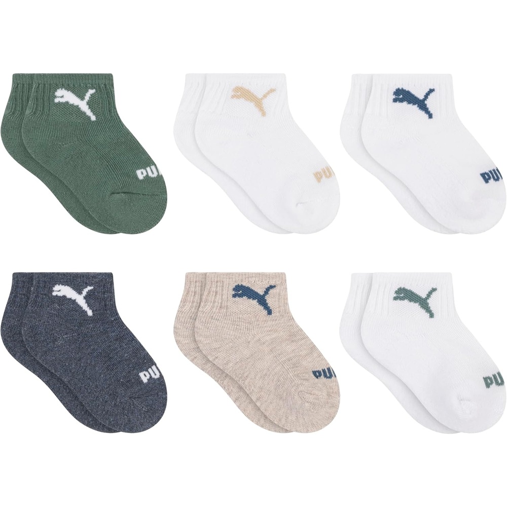 image:imagePUMA Unisex Baby 6pack Infant Anklet Socks Extra Cushion amp ComforttoeWhiteGreen MoonOatmealNavy Heather