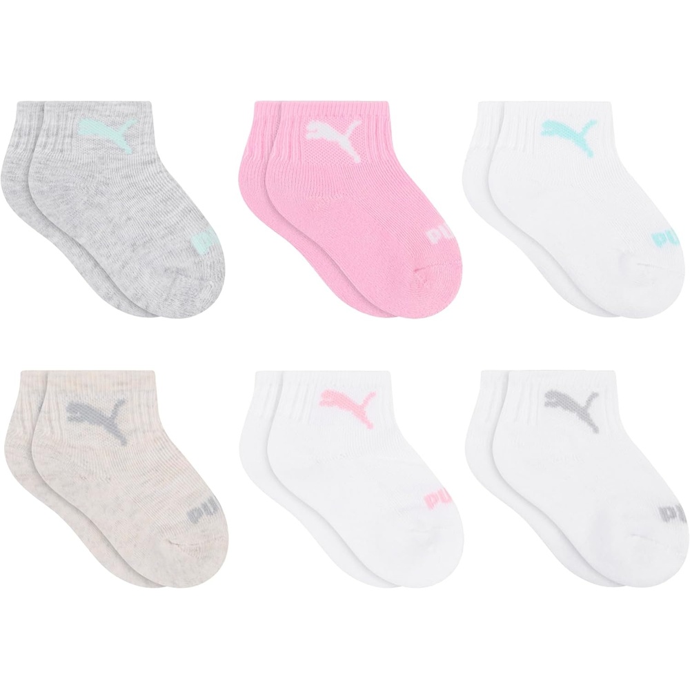 image:imagePUMA Unisex Baby 6pack Infant Anklet Socks Extra Cushion amp ComforttoeWhiteOatmealCool HeatherCotton Candy