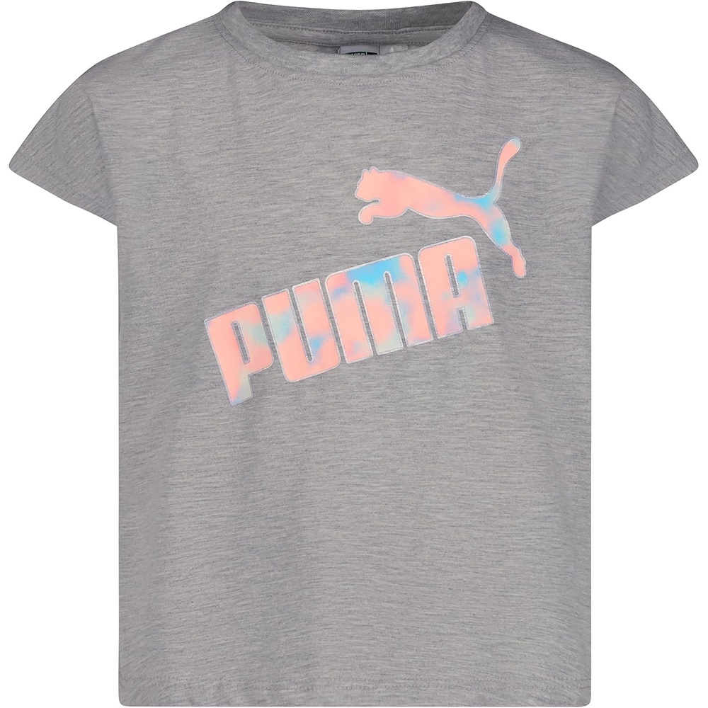 image:imagePuma Girls Core Logo Short Sleeve TShirt Crewneck Soft and LightweightLight Heather Grey