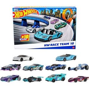 Hot Wheels 1:64 Scale Toy Trucks, Set of 10 Die-Cast Stunt, Utility, Racing & Other Toy Pickup Trucks or Vans, Modern & Retro Models (Styles May Vary)(10-pack Race Cars)