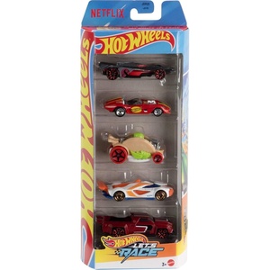 Hot Wheels Toy Cars, Set of 5 1:64 Scale Die-Cast Cars Featured in the Kids Animated Netflix Series Let’s Race