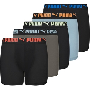 PUMA Boys’ 5 Pack Performance Boxer Briefs(Black/Green)