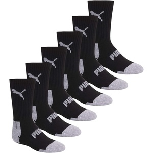 PUMA Boys’ Crew Socks (6-Pack)(Black/Grey)